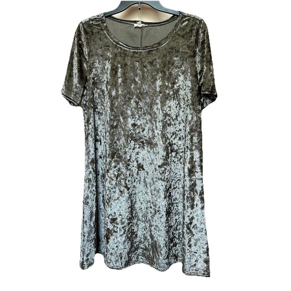 POL Velvet Mini Dress Lg Short Sleeve Pullover Olive Green Fairy Grunge Whimsy - Picture 1 of 7
